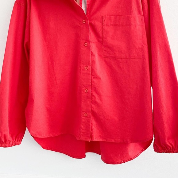 Sundry for Evereve Red Saturday Poplin Cotton Oversized Shirt - Picture 6 of 9